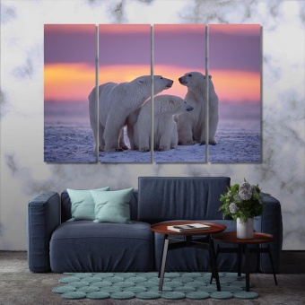 Polar bear family in arctic sunset wall art