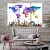 World map with monuments artistic prints on canvas
