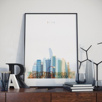 Doha skyline print, Qatar dining room pictures for walls