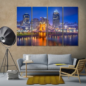 Cincinnati pictures for living room walls, Ohio canvas print sets