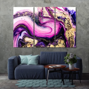 Violet and gold abstract canvas wall art