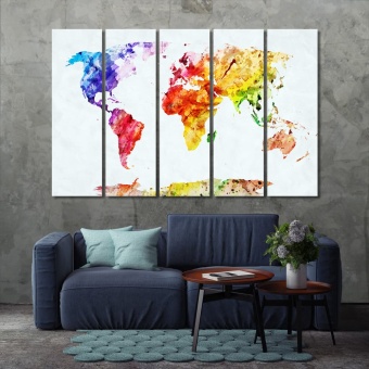 Watercolor World Map artistic prints on canvas, white map artwork