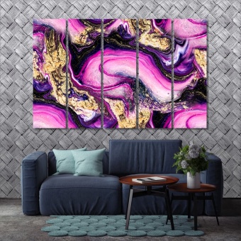 Violet and gold abstract modern art prints