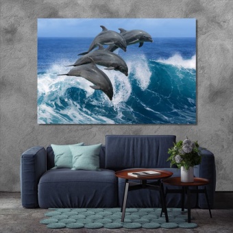 Dolphins wall decor and home accents, dolphins on the waves art walls