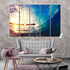 Sunrise wave pictures for bathroom wall decor, wave print canvas art